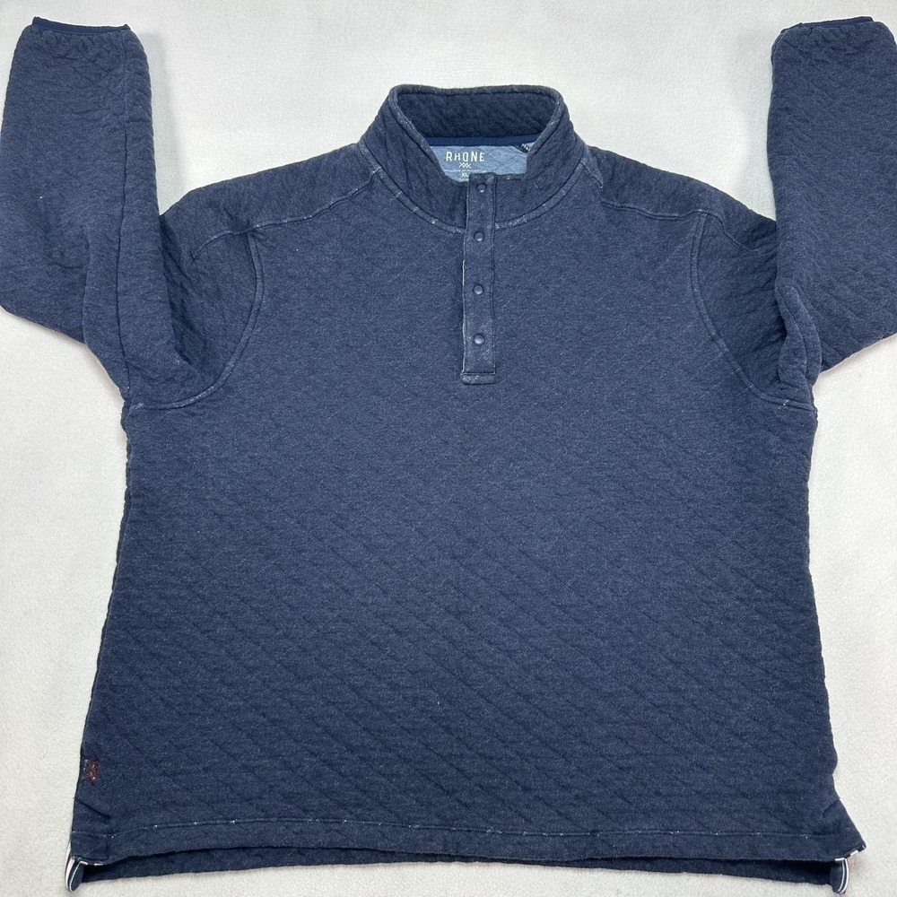 Rhone Pullover Mens XL Blue Quilted Snap Henley Mock Neck Lined Knit Prep Casual